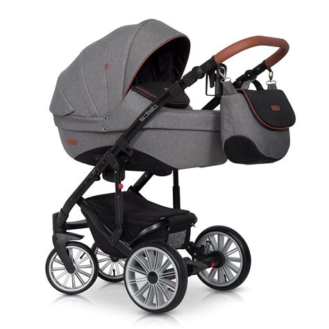 Illustration eines Kombi-Kinderwagens 2-in-1 mit abnehmbarer Babywanne und aufgesetztem Sportsitz