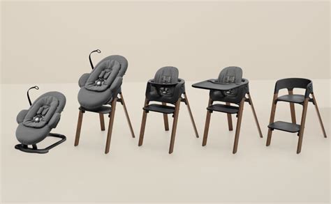 Infografik zur Reinigung des Stokke Steps Hochstuhls mit Symbolen für milde Reinigungsmittel und feuchtes Tuch