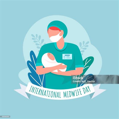 Illustration einer Hebamme, die einem Elternpaar die richtige Handhabung eines Babys zeigt