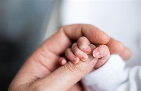 Detailaufnahme von Alginatmasse, die eine Babyhand umschließt