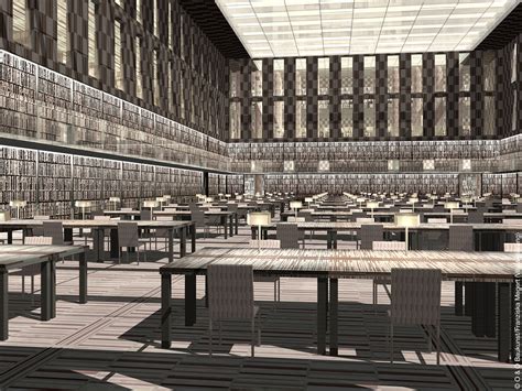 Darstellung einer Bibliothek oder eines Lesesaals, symbolisierend Bildung und Wissensvermittlung
