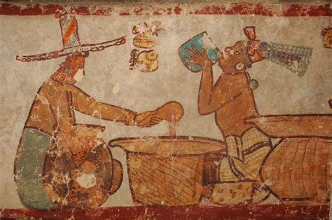 Illustration von Maya- und Azteken-Kriegern, die Kakao trinken