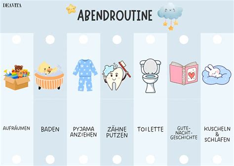 Illustration: Elemente einer beruhigenden Abendroutine für Babys (Bad, Buch, Kuscheln)