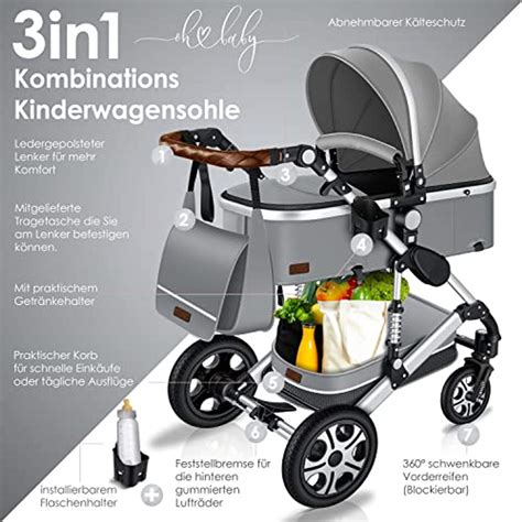 Illustration verschiedener Kombikinderwagen-Typen (2-in-1, 3-in-1)