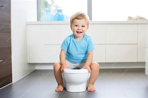 Sitzende Kind auf einer Toilette mit einem Ausdruck der Verwirrung