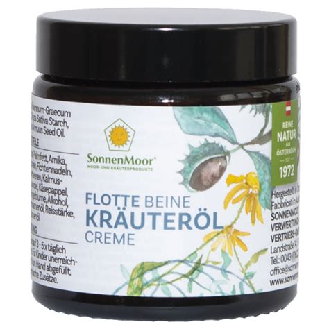 Zutatenliste der Sonnenmoor Kräuterölcreme mit hervorgehobenen Kräutern und Ölen