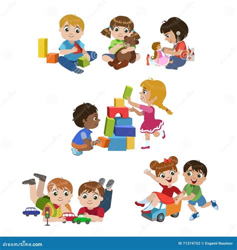 Illustration: Kinder spielen mit Kuscheltieren und fantasievollen Requisiten