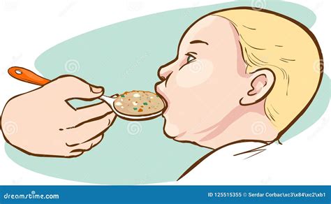 Illustration eines Babys, das mit einem Löffel gefüttert wird