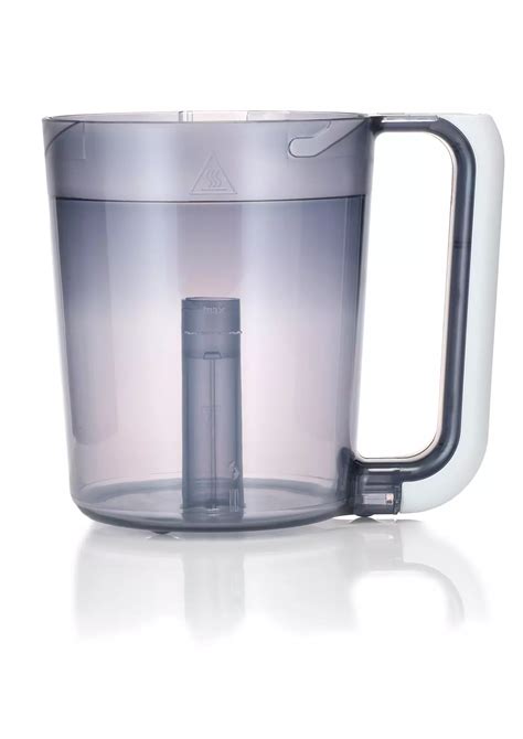 Detailansicht des Philips Avent 4-in-1 Babynahrungszubereiters mit allen Einzelteilen: Basisstation, Behälter, Messer, Deckel, Rezeptbuch und Aufbewahrungsbehälter