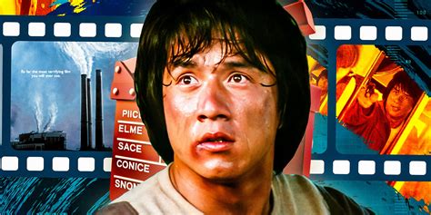 Eine Collage aus frühen Filmplakaten von Jackie Chan, die seinen Aufstieg zeigen