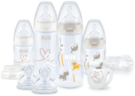 Aufbau des NUK First Choice+ Perfect Start Sets mit allen enthaltenen Komponenten.