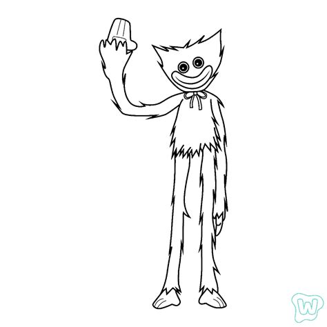 Illustration von Huggy Wuggy mit seinen markanten blauen Fell und roten Lippen