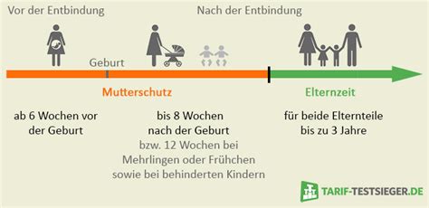Infografik, die den Ablauf von Mutterschutz, Elterngeld und Elternzeit darstellt.