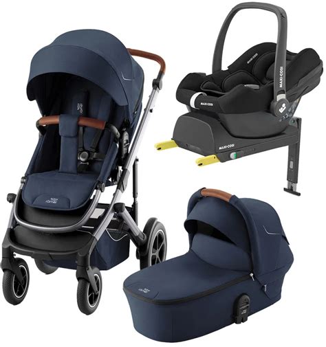 Collage aus verschiedenen Kinderwagenmodellen bekannter Marken wie Cybex, Maxi-Cosi und Britax Römer