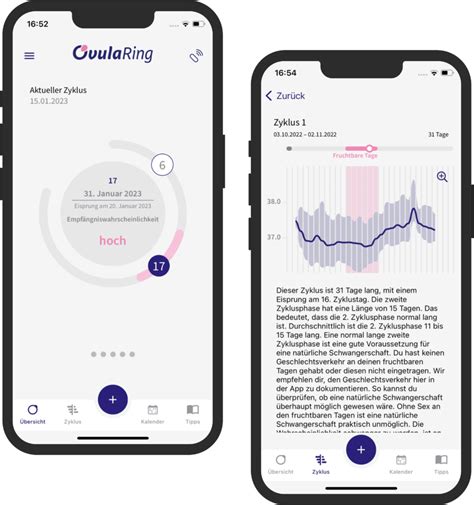 Abbildung des OvulaRing-Produkts und der dazugehörigen App zur Zyklusanalyse