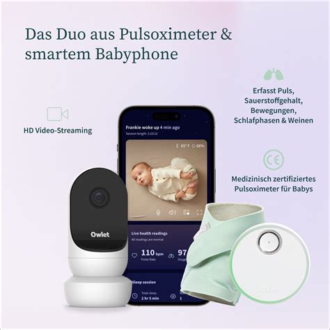 Screenshot der Owlet App mit Vitalwerten eines Babys