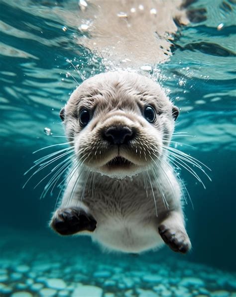 Ein kleines Seeotter-Baby, das im Wasser schreit