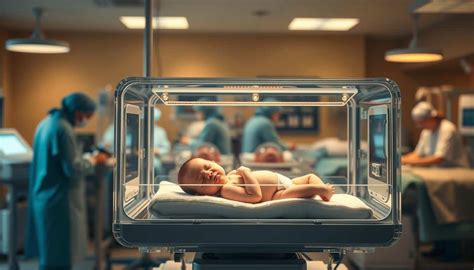 Illustration einer neugeborenen Baby mit medizinischer Ausrüstung im Brutkasten.