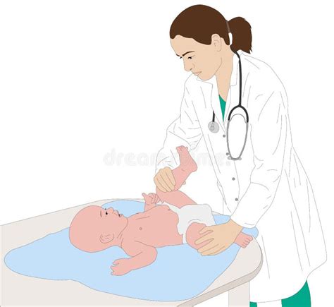 Illustration eines Arztes, der ein Baby untersucht.