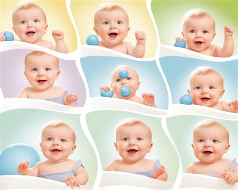Eine Collage aus niedlichen Babyfotos, die verschiedene Meilensteine im ersten Lebensjahr zeigen.