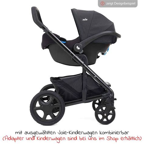 Schema, das die Montage von Adaptern und Babyschale am Kinderwagengestell zeigt.