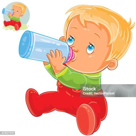 Illustration eines Babys, das aus einer Babyflasche trinkt, umgeben von Schutzschilden gegen Keime.
