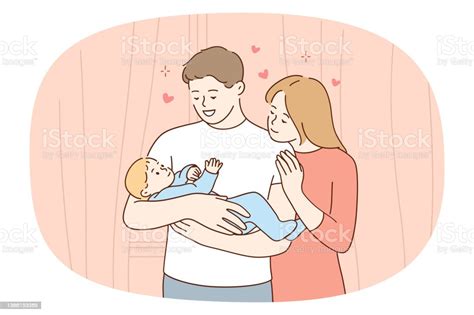 Archivbild einer glücklichen Familie mit Neugeborenem
