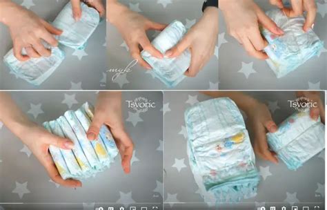 Detailaufnahme von aufgerollten und mit Gummiband fixierten Windeln