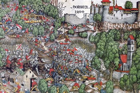 Historische Darstellung eines Gerichtsprozesses im mittelalterlichen Deutschland