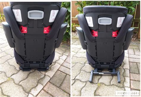 Isofix-Befestigung am Joie Traver Shield: Links versteckt, rechts herausgenommen. Der eingebaute Sitz von oben mit grünen Indikatoren.