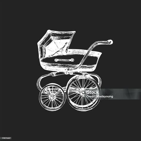 Skizze des Knorr Classico Kinderwagens mit Fokus auf die klassischen Elemente wie große Räder und Federung.