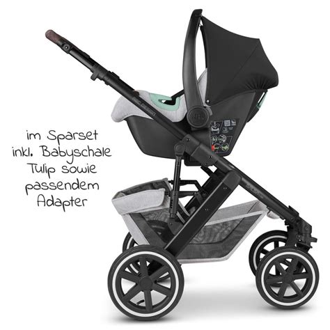 Schema, das zeigt, wie eine Hauck Babyschale auf einem Hauck Kinderwagen befestigt wird und wie sie mit einer ISOFIX-Basis im Auto verwendet werden kann
