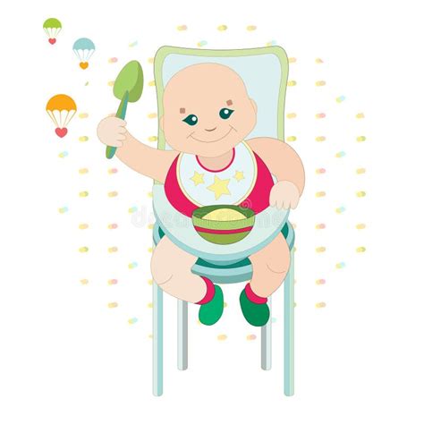 Illustration eines Babys, das mit Freude einen Löffel Brei isst.
