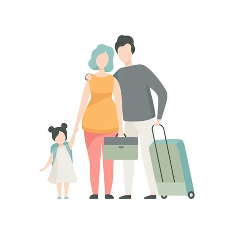 Illustration einer Familie, die mit einem Koffer vor einem Hotel steht und unsicher aussieht.