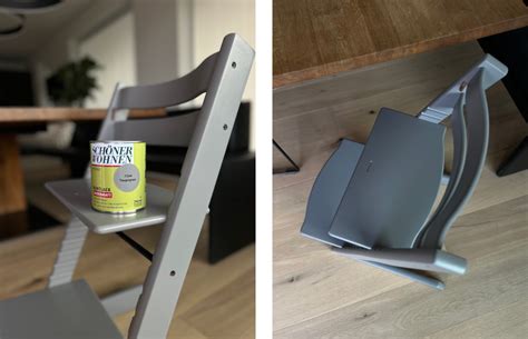 Detailaufnahme von gut verarbeiteten Holzkanten eines Hochstuhls