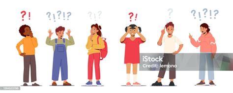 Illustration von Kindern, die neugierig Fragen stellen