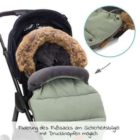 Illustration des Fillikid Fußsack Kinley im Einsatz auf einem Kinderwagen