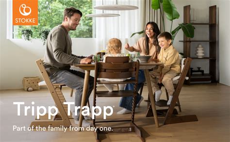 Grafische Darstellung der vier Generationen des Stokke Tripp Trapp mit Hinweisen zur Kompatibilität des Zubehörs