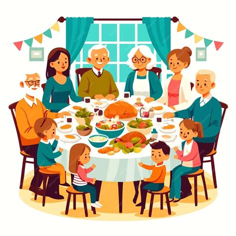 Illustration eines modernen Hochstuhls am Esstisch mit einer Familie