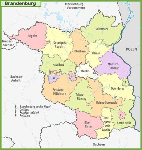 Karte von Brandenburg mit Markierungen für Hebammenpraxen