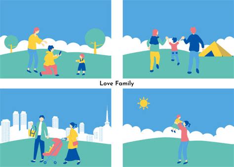 Illustration einer Familie, die die Elternzeit genießt