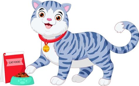 Illustration einer gesunden Katze mit einer Schüssel Futter