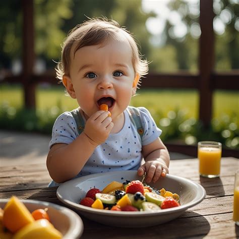Foto: Ein Baby isst mit Freude Kürbis-Kartoffel-Brei