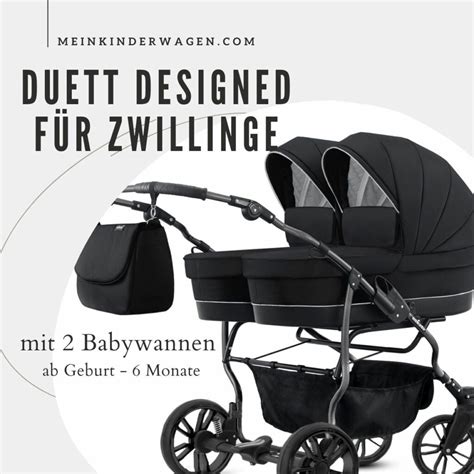 Illustration von verschiedenen Zwillingswagen-Konfigurationen (nebeneinander, hintereinander, mit Babywannen und Sitzen)