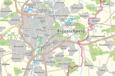 Karte von Braunschweig mit hervorgehobenen Einrichtungen zur Schwangerenbetreuung