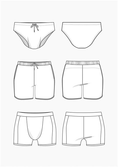 Schema mit verschiedenen Schnittformen von Badehosen für Herren