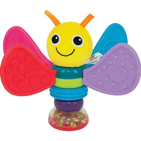 Nahaufnahme von Lamaze Freddie das Glühwürmchen, das die verschiedenen Texturen und Farben des Spielzeugs zeigt.