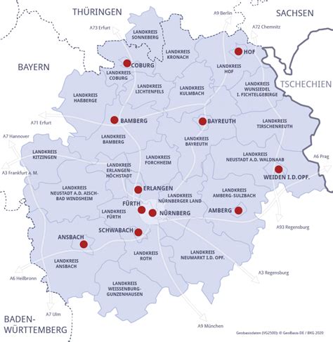 Karte der Region Schwarzenfeld mit den Orten Grafenricht und Nürnberg.