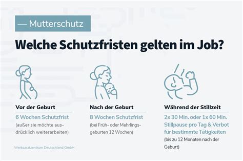 Grafik, die die Schutzfristen und Hauptaspekte des Mutterschutzes visuell darstellt.