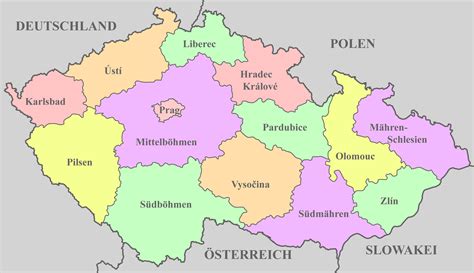 Karte von Tschechien mit hervorgehobener Hauptstadt Prag und den umliegenden Regionen, die für Kinderwunschbehandlungen bekannt sind.